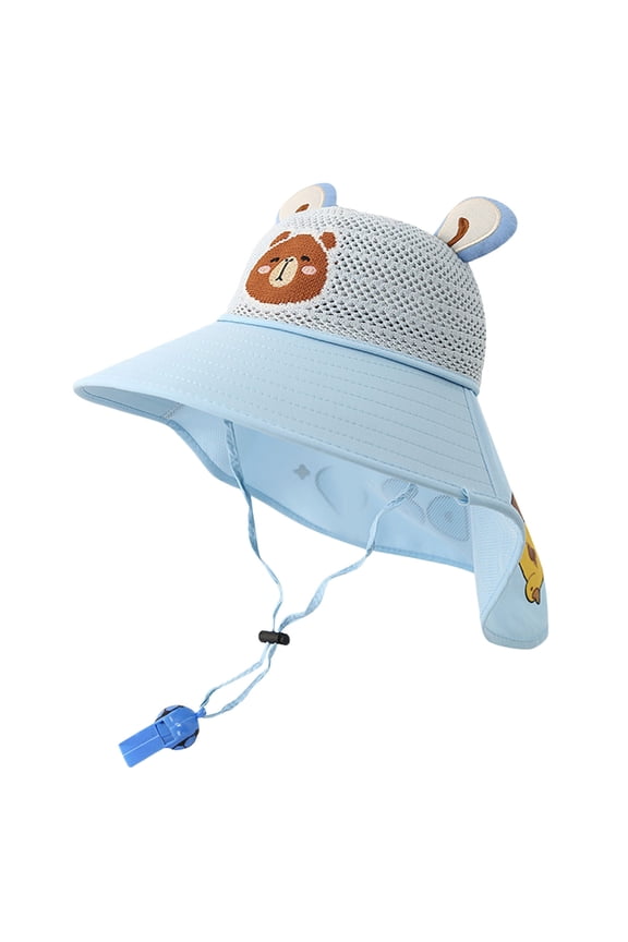 Kids Bear Print Sun Hat, UPF 50+ Wide Brim with Neck Flap for Summer Outdoor & Beach Play,One Size