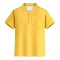 thumbnail image 1 of REDARER Boys Girls Short Sleeve Polo Shirt Striped Collared Top With Pocket Casual Summer Tee For Kids Holiday Wear,Color:2 Yellow,Size:3-4 Years, 1 of 4