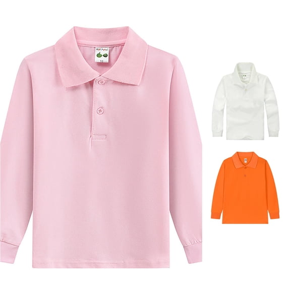 REDARER Kids Boys Long Sleeve Polo Shirt Soft Solid Button Closure School Uniform Casual Tops,8-9 Years