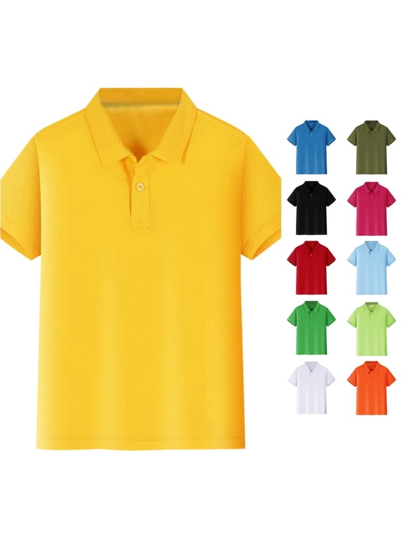 Kids Boys Short Sleeve Polo Shirt Soft Pique Fabric Button Front School Uniform Tops,5-6 Years