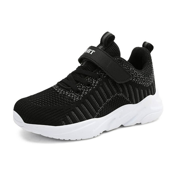 REDARER Kids' Breathable Mesh Sneakers - Lightweight Non- Running Shoes for Boys & Girls with Color Block Design,Color:Q12 Black,Size:6-7 Years