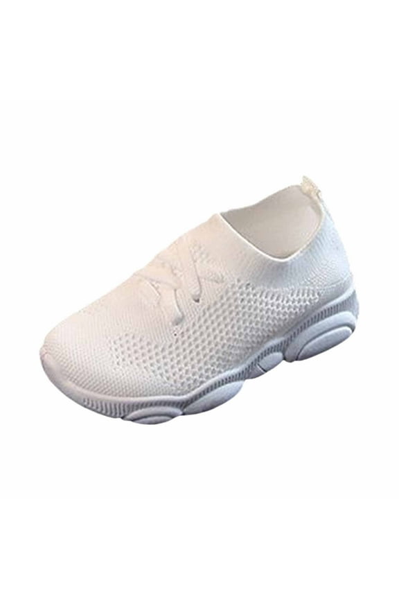 Kids' Breathable Mesh Sneakers - Soft Sole & Lightweight for Casual Play,Color:White,Size:10
