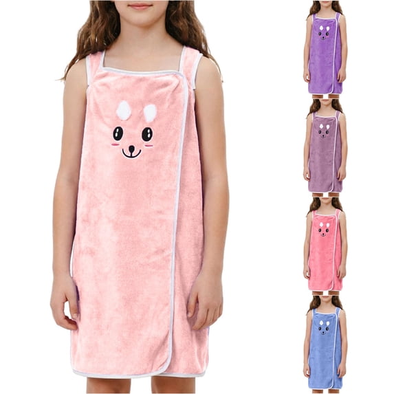 REDARER Kids Cartoon Bunny Wrap Bath Towel Robe Coral Absorbent Snap Design Shower Swim Cover Up for Toddler Boys Girls,1-7 Years