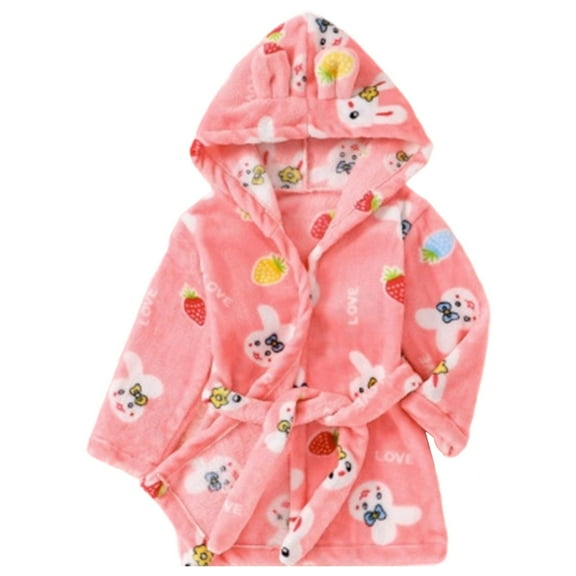REDARER Kids Cartoon Hooded Bathrobe, Flannel Toddler Robe Pajamas for Boys and Girls, Cozy Thick Sleepwear for All Seasons,Size:12-24 Months