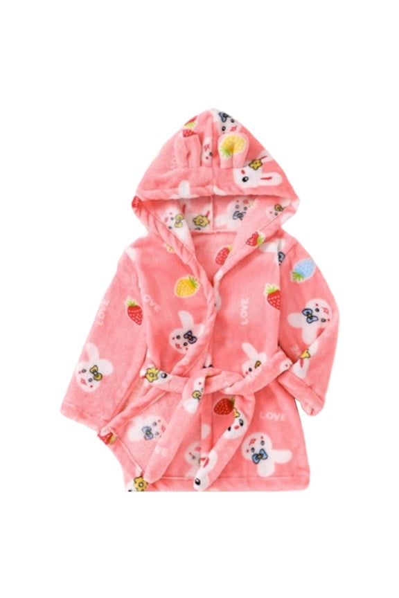 Kids Cartoon Hooded Bathrobe, Flannel Toddler Robe Pajamas for Boys and Girls, Cozy Thick Sleepwear for All Seasons,Size:12-24 Months