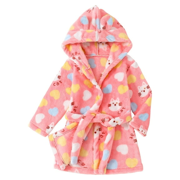 REDARER Kids Cartoon Hooded Bathrobe, Flannel Toddler Robe Pajamas for Boys and Girls, Cozy Thick Sleepwear for All Seasons,Size:3-4 Years