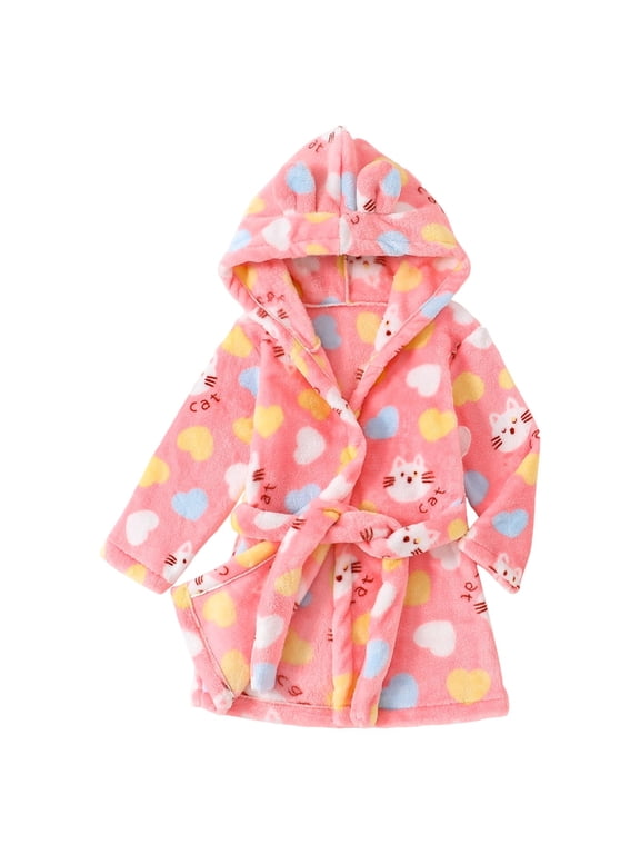 Kids Cartoon Hooded Bathrobe, Flannel Toddler Robe Pajamas for Boys and Girls, Cozy Thick Sleepwear for All Seasons,Size:3-4 Years