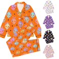 thumbnail image 1 of REDARER Kids Cartoon Skull Halloween 2 Piece Pajama Set Long Sleeve Button Down Sleep Outfit for Trick or Treat Holiday Nightwear,7-8 Years, 1 of 5