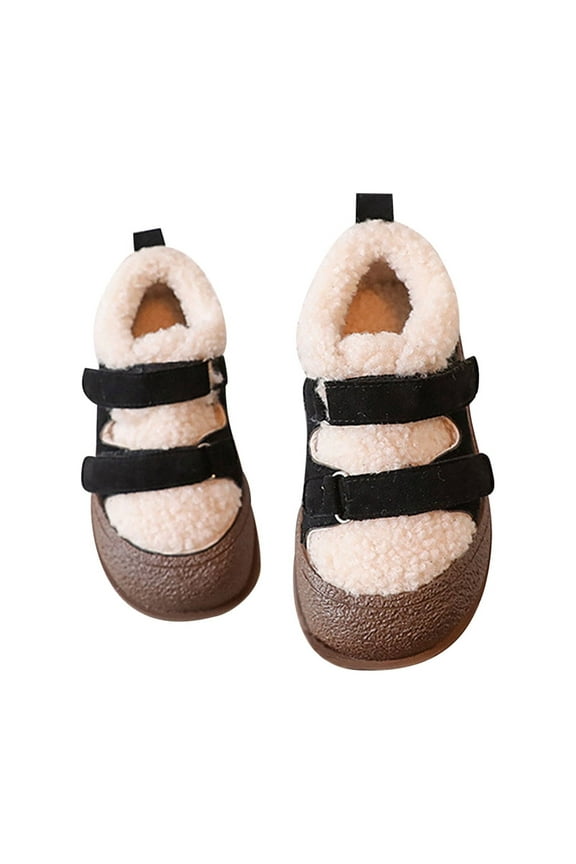 Kids Casual Board Shoes Black Retro with Splicing Design, Non- Sole, Cotton Warm for Winter Outdoor Walking and Comfort,Color:Black,Size:2.5-3 Years