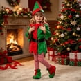thumbnail image 1 of REDARER Kids Christmas Elf 4PCS Set Holiday Cosplay Outfit with Elf Hat Dress Striped Tights and Elf Shoes,14-15 Years, 1 of 4