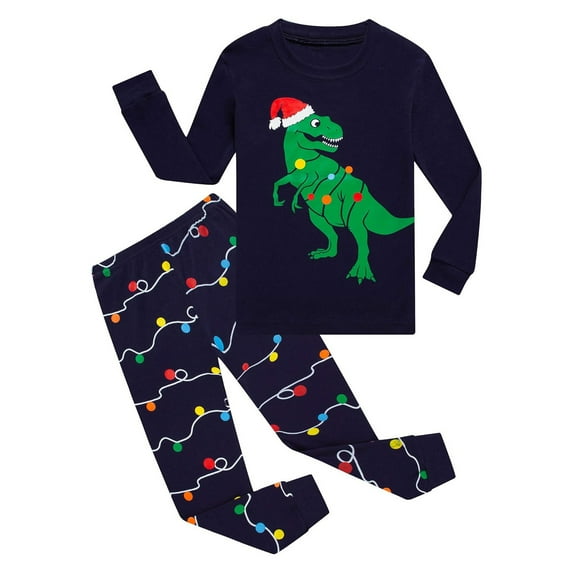 REDARER Kids Christmas Pajama Set - Dinosaur Print 2-Piece Long Sleeve Sleepwear for Boys Girls, Holiday Pjs,Size:9-10 Years