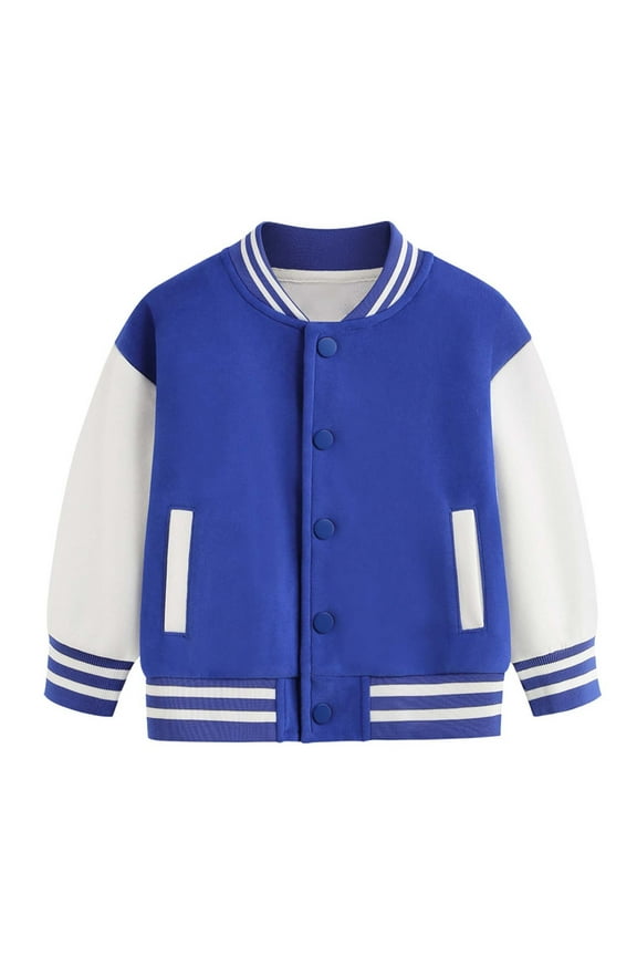 Kids Color Block Baseball Jacket, Lined Long Sleeve Coat for Boys and Girls, Warm Autumn Winter Top,Size:18-24 Months