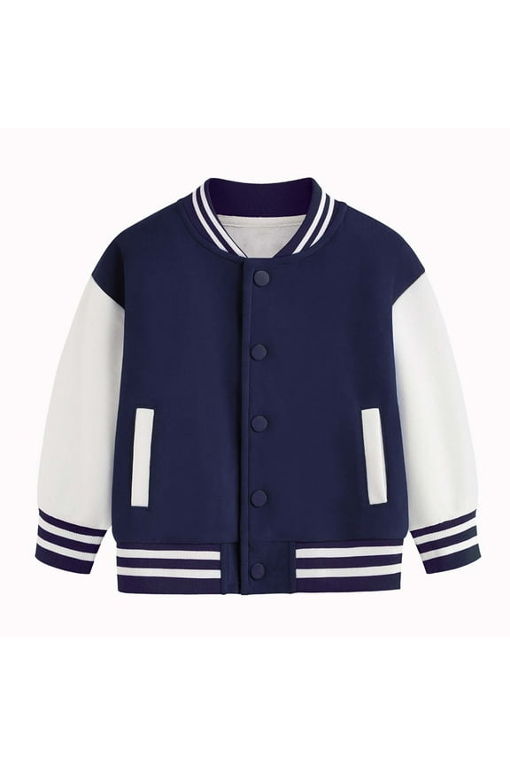 Kids Color Block Baseball Jacket, Long Sleeve Autumn Spring Coat for Boys and Girls, Casual Top Clothes,Size:3-4 Years