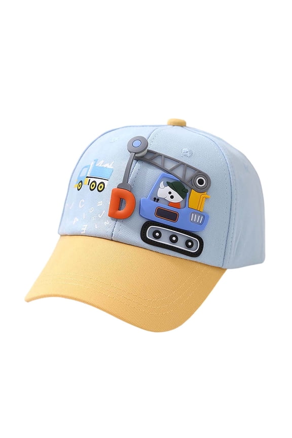 Kids Construction Truck Baseball Cap, 3D & Alphabet Print Adjustable Sun Hat for Boys and Girls,2-8 Years