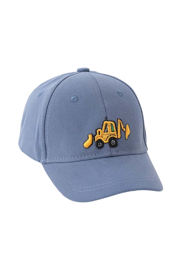 Kids Construction Truck Baseball Cap, Cotton Sun Hat with Yellow Excavator Embroidery,2-8 Years