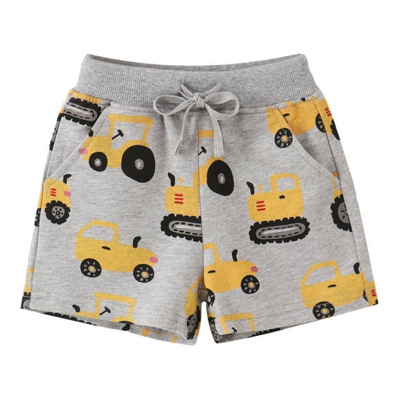 REDARER Kids' Construction Truck Print Shorts, Elastic Drawstring Waist Casual Sport Beach Shorts for Toddler Girls & Boys,3-4 Years