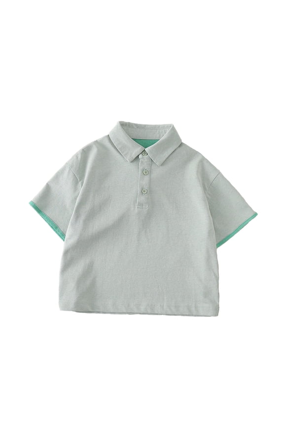 Kids Contrast Mint Cuff Short Sleeve Polo Breathable Preppy Summer School Tops School Uniform,2-3 Years