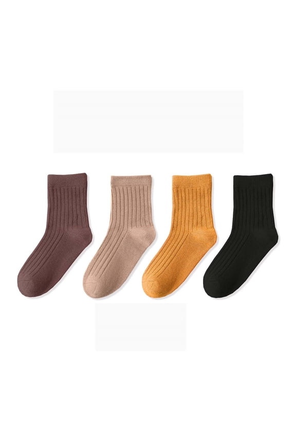 Kids Crew Socks 4-Pack, Soft Ankle Socks for Girls with Non- Grip, Everyday School Athletic Play Socks,Size:5-8 Years