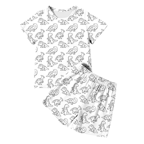 REDARER Kids Cute Dinosaur Print Two Piece Pajamas Set Short Sleeve Round Neck Elastic Waist Sleepwear For Spring Summer,2-3 Years
