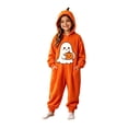 thumbnail image 1 of REDARER Kids Cute Ghost Holding Pumpkin Print Pumpkin Hood Onesie Full Zip with Pockets for Trick or Treat Halloween Party Cosplay Casual Loungewear Pajama Outfit,5-6 Years, 1 of 5