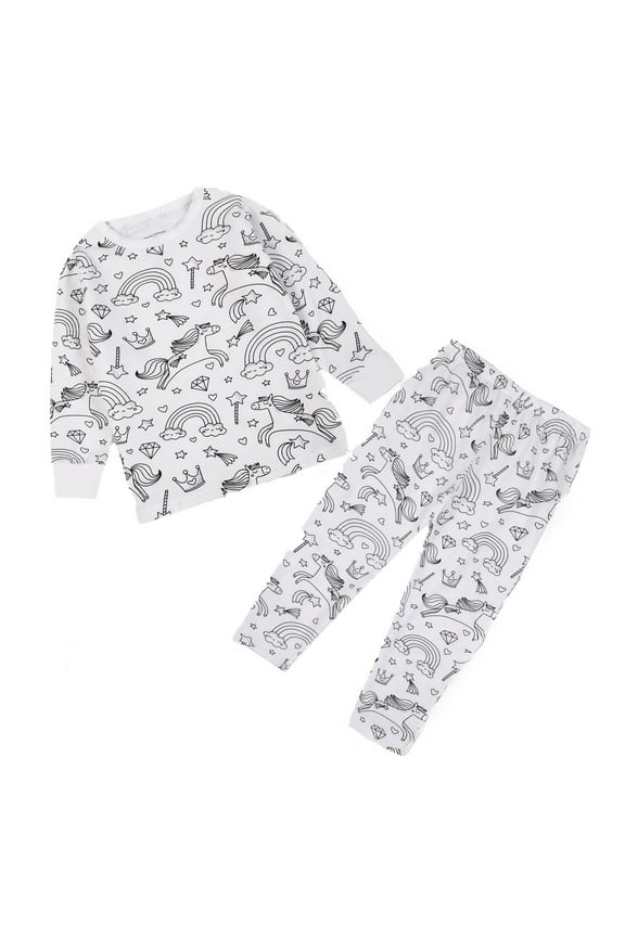 Kids DIY Coloring Pajama Set Construction Truck Theme, Draw Your Own Design Sleepwear for Boys Girls Play and Wear,7-8 Years