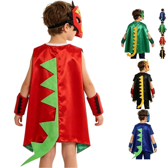 REDARER Kids Dinosaur Cosplay Cape Set with Mask Wrist Tail for Halloween Party Trick or Treat Pretend Play Stage Performance Fancy Dress Outfit,3-8 Years