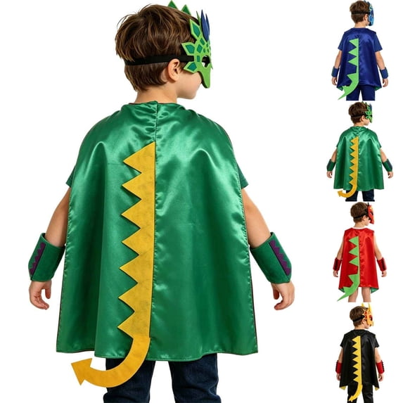 REDARER Kids Dinosaur Cosplay Cape Set with Mask Wrist Tail for Halloween Party Trick or Treat Pretend Play Stage Performance Fancy Dress Outfit,3-8 Years