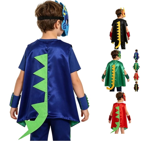 REDARER Kids Dinosaur Cosplay Cape Set with Mask Wrist Tail for Halloween Party Trick or Treat Pretend Play Stage Performance Fancy Dress Outfit,3-8 Years