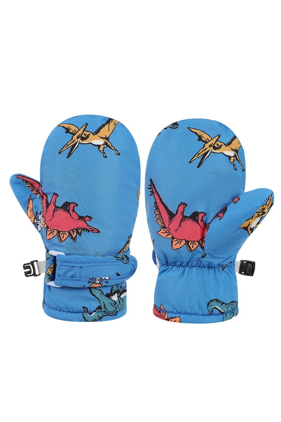 Kids Dinosaur Print Mittens Waterproof Ski Gloves, Winter Snow Gloves for Toddlers Boys Girls Cold Weather,2-4 Years
