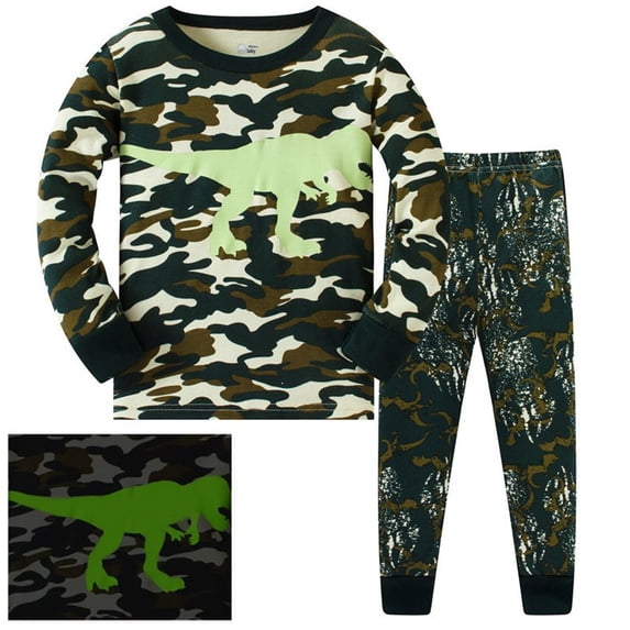 REDARER Kids Dinosaur Printed Pajama Set Long Sleeve 2‑Piece Loungewear Outfit for Sleeping Rest and Daily Casual Wear,5-6 Years