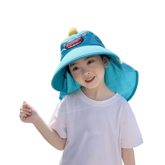 REDARER Kids Dinosaur Sun Hat, Wide Brim Beach Hat with Mesh Neck Flap & Adjustable Chin Strap UV Protection,2-6 Years