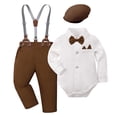 thumbnail image 1 of REDARER Kids Dress Shirt & Suspenders Set, Elegant Long Sleeve Outfit with Detachable Hat for Photoshoots & Occasions,Size:12-18 Months, 1 of 2