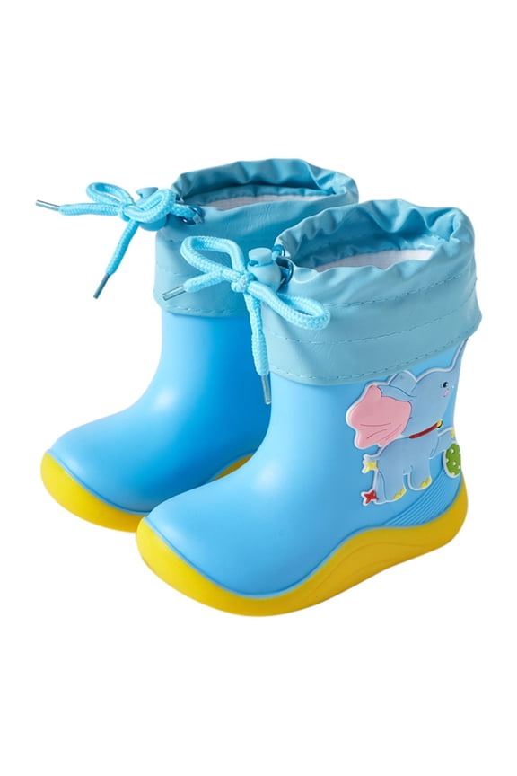 Kids Elephant Rain Boots - Cartoon Character Water Shoes with Adjustable Top & Warm Lining, Non- Outdoor Play Footwear,Size:6-8 Years