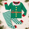 thumbnail image 1 of REDARER Kids Elf Print Two Piece Pajama Set Long Sleeve Top and Striped Pants Soft Loungewear for Christmas Eve Family Matching Holiday Sleepwear,10-11 Years, 1 of 3