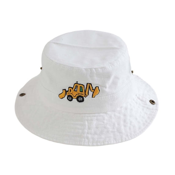 REDARER Kids Excavator Bucket Hat, Washed Black Cotton Fisherman Hat with Construction Truck Embroidery,2-8 Years
