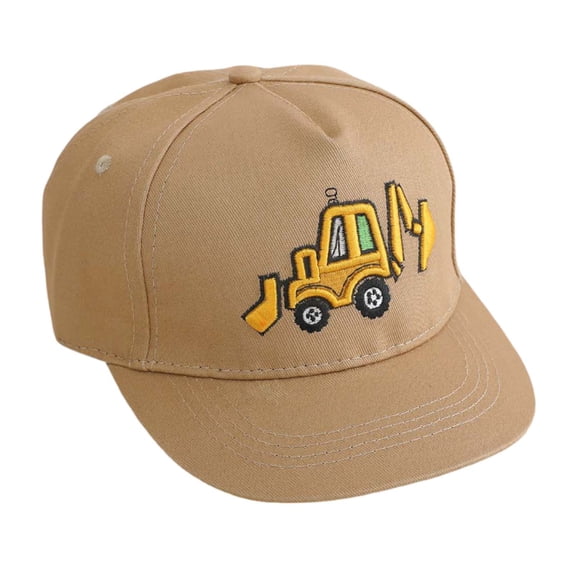 REDARER Kids Excavator Flat Brim Cap, Cotton Baseball Hat with Yellow Construction Truck Embroidery,2-8 Years
