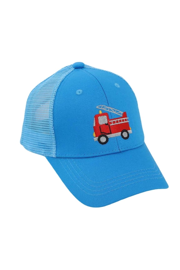 Kids Fire Truck Trucker Hat, Black Mesh Back Baseball Cap for Summer Sun Protection,2-8 Years