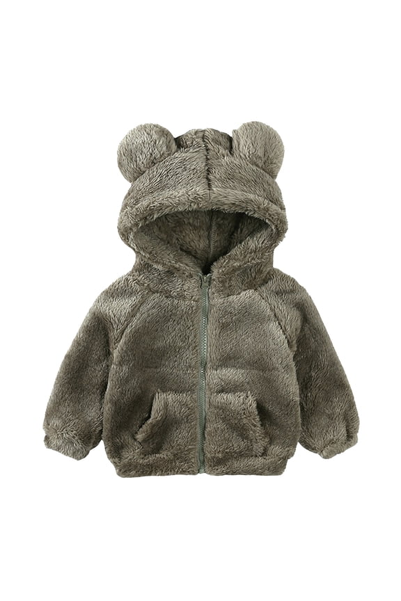 Kids Jacket - Bear Ear Hooded Coat, Plush Zip-Up Outerwear for Cool Weather Play,Size:3-4 Years