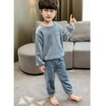 thumbnail image 1 of REDARER Kids Fuzzy Flannel 2 Piece Pajama Set Embroidered Crew Neck Top Elastic Pants Unisex Winter Home Loungewear Sleepwear,7-8 Years, 1 of 5