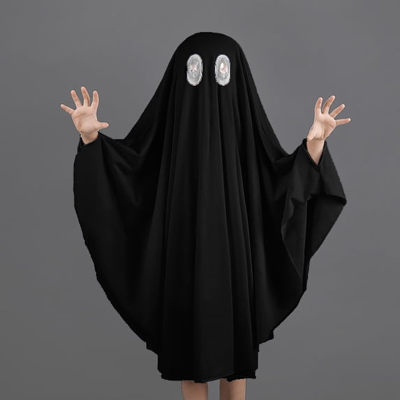 REDARER Kids Ghost Hooded Cloak Halloween Cosplay Robe with Reflective Eyes for Party Trick Or Treat,5-6 Years