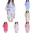 thumbnail image 1 of REDARER Kids Girls Butterfly Print Satin Kimono Robe V Neck Three Quarter Sleeve Self Belt Light Summer Sleep Bath Cover Up,5-7 Years, 1 of 9