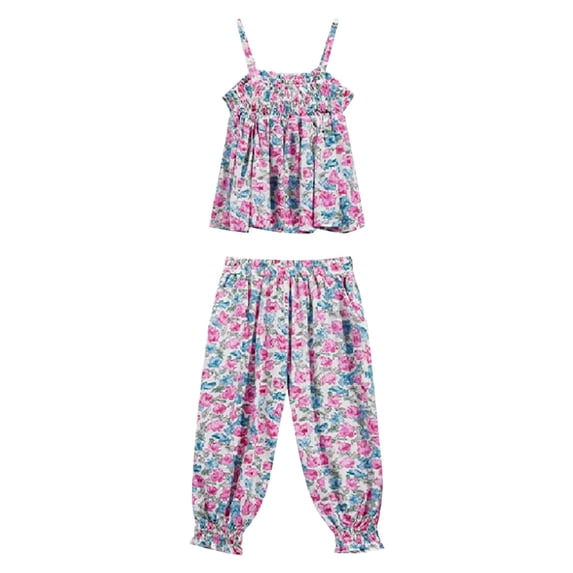 REDARER Kids Girls Floral Cool Halter Top and Pants Romper Outfit Playsuit Clothes,3-4 Years