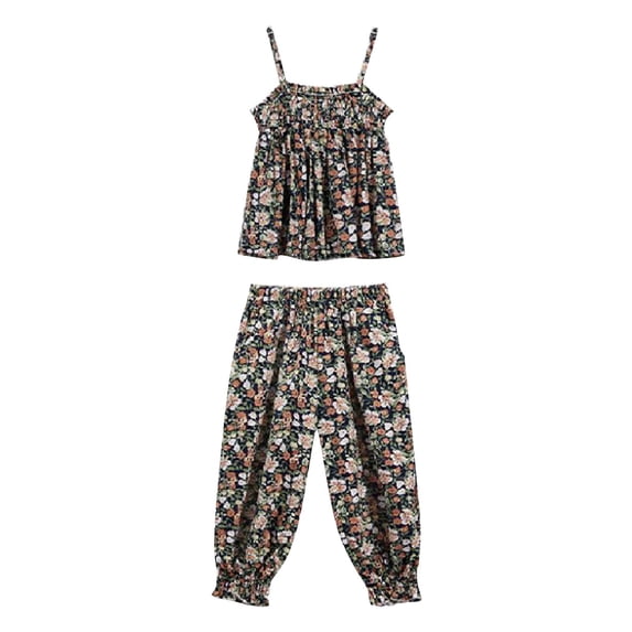 REDARER Kids Girls Floral Cool Halter Top and Pants Romper Outfit Playsuit Clothes,4-5 Years
