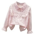 thumbnail image 1 of REDARER Kids Girls Long Sleeve Party Blouses Kids Elegant Ruffled Button Down Shirts School Tops,Size:3-4 Years, 1 of 3