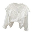 thumbnail image 1 of REDARER Kids Girls Long Sleeve Party Blouses Kids Elegant Ruffled Button Down Shirts School Tops,Size:9-10 Years, 1 of 3