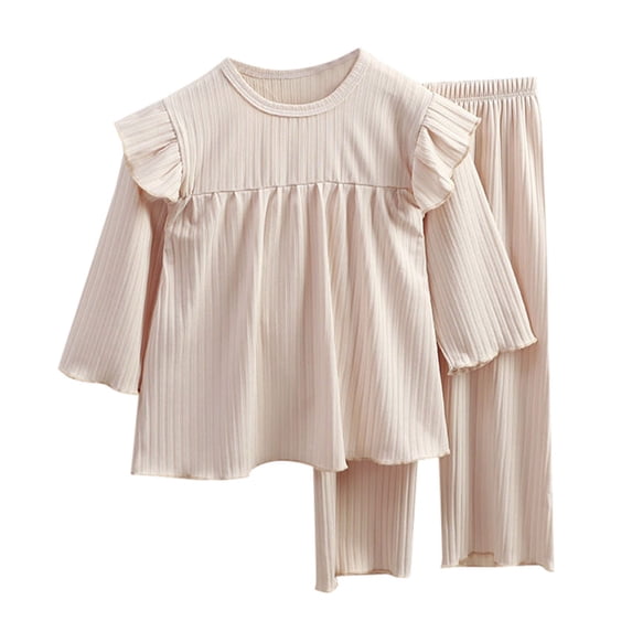REDARER Kids Girls Toddler Soft Comfy 2Pcs Sleepwear Set Spring Summer Lightweight Long Sleeve Solid Color Pajamas Loungewear,5-6 Years