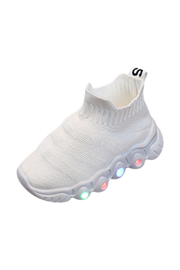Kids' Glow Sneakers - Lightweight Thick Sole -Ons, Soft & Breathable for Casual Wear, Luminous Night Shoes,Color:White,Size:12-18 Months