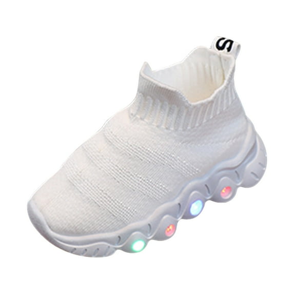REDARER Kids' Glow Sneakers - Lightweight Thick Sole -Ons, Soft & Breathable for Casual Wear, Luminous Night Shoes,Color:White,Size:2.5-3 Years