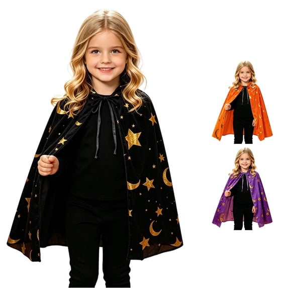 REDARER Kids Halloween Cape Star Moon Print Tie‑Front Cloak for Trick or Treat Stage Performance Cosplay Fancy Dress Party Outfit,2-10 Years
