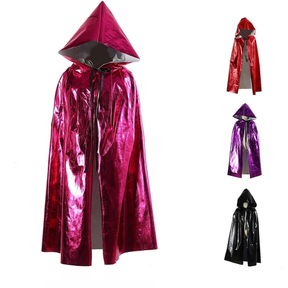 REDARER Kids Halloween Cosplay Hooded Cloak Shiny Metallic Cape with Front Tie Closure for Fancy Dress Party Outfit,75cm